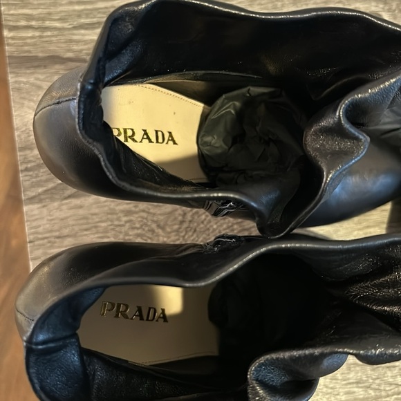 Prada Black Leather Bootie Ruffle Platform Heel size 40/10 - Picture 14 of 15